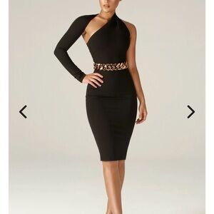 Chic One-Shoulder Black Dress with Gold Accent